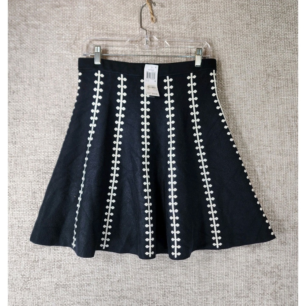 Olivia & Grace‎ Knit Flip Skirt Womens Medium Black White Knee Length NWT